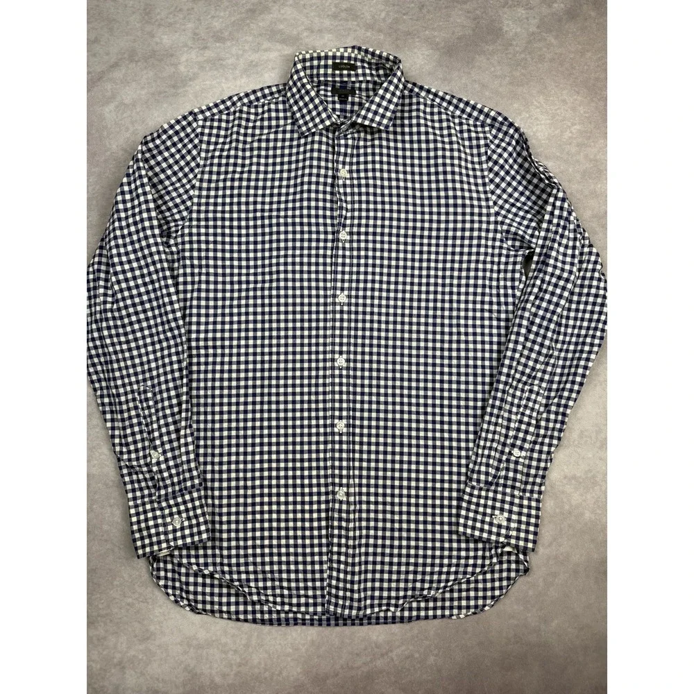 J. Crew Navy and White Gingham Button-Down Shirt